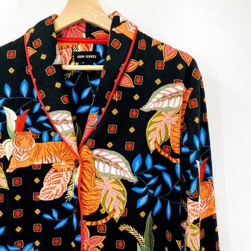 Room Service Tiger Dopamine Button‎ Down Pajama Top